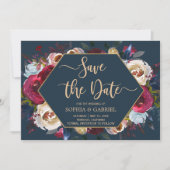 Burgundy Marsala Navy Floral | De datumkaart opsla Save The Date (Voorkant)