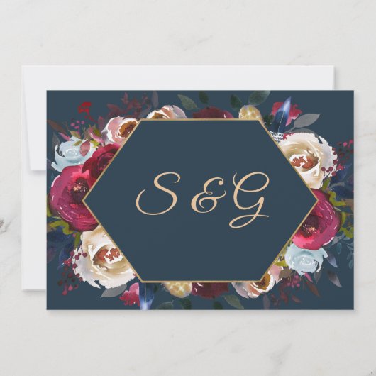 Burgundy Marsala Navy Floral | De datumkaart opsla Save The Date (Achterkant)