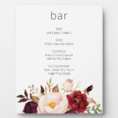 Burgundy Marsala Pink Floral Bar Easel White Fotoplaat (Voorkant)