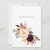 Burgundy Marsala Pink Floral Wedding 2 White Kaart (Achterkant)
