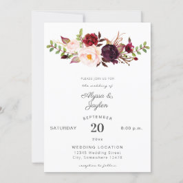 Burgundy Marsala Pink Floral Wedding 2 White Kaart