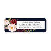 Burgundy Marsala Pink Floral Wedding Navy Adres Etiket (Voorkant)