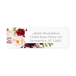 Burgundy Marsala Pink Floral Wedding White Etiket