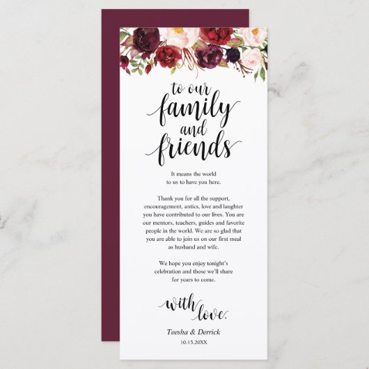 Burgundy Marsala, Plaats instelling Dank je kaart (Voorkant / Achterkant)