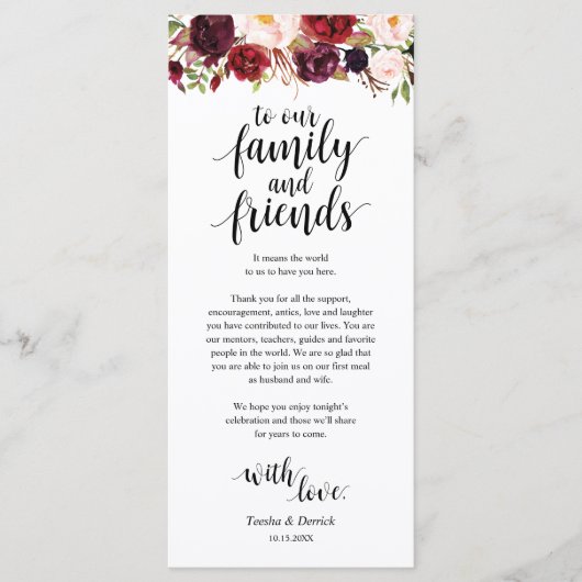 Burgundy Marsala, Plaats instelling Dank je kaart (Voorkant)