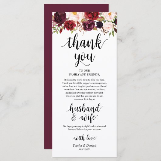 Burgundy Marsala, Plaats instelling Dank je kaart (Voorkant / Achterkant)