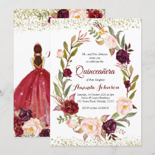 Burgundy Marsala Prinses Quinceañera Spaans Kaart
