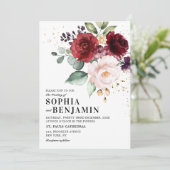 Burgundy Marsala Red Blush Pink Floral Kaart (Staand voorkant)