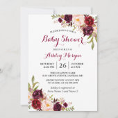 Burgundy Marsala Red Floral Boho Baby shower Kaart (Voorkant)
