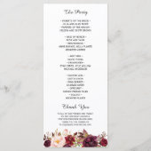 Burgundy Marsala Red Floral Chic Wedding Programme Programmakaart (Achterkant)