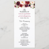 Burgundy Marsala Red Floral Chic Wedding Programme Programmakaart (Voorkant)