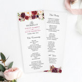 Burgundy Marsala Red Floral Chic Wedding Programme Programmakaart