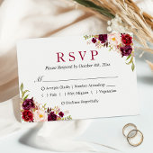 Burgundy Marsala Red Floral Meal Choice Weddenscha RSVP Kaartje