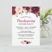 Burgundy Marsala Red Floral Thanksgiving Party Kaart (Staand voorkant)