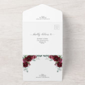 Burgundy Marsala Red Floral Wedding Details RSVP A All In One Uitnodiging (Buitenkant)