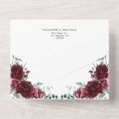 Burgundy Marsala Red Floral Wedding - RSVP All In One Uitnodiging (Achterkant)