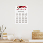 Burgundy Marsala Red Floral Wedding Seating Chart Poster (Keuken)