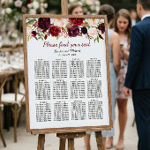 Burgundy Marsala Red Floral Wedding Seating Chart Poster