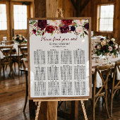 Burgundy Marsala Red Floral Wedding Seating Chart Poster