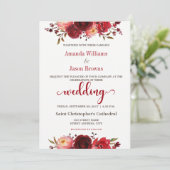 Burgundy Marsala Red Floral Wedding-uitnodiging Kaart (Staand voorkant)