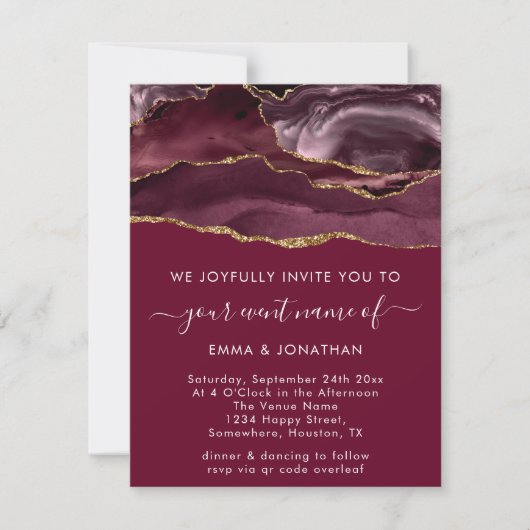 Burgundy Marsala Red Gold Border Glitter Marble (Voorkant)
