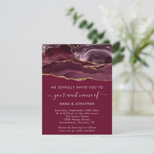Burgundy Marsala Red Gold Border Glitter Marble (Staand voorkant)
