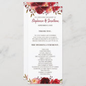 Burgundy Marsala Red Roses Floral Wedding Programm Programmakaart (Voorkant / Achterkant)