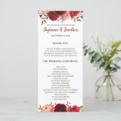 Burgundy Marsala Red Roses Floral Wedding Programm Programmakaart (Staand voorkant)
