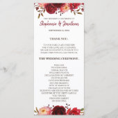 Burgundy Marsala Red Roses Floral Wedding Programm Programmakaart (Voorkant)