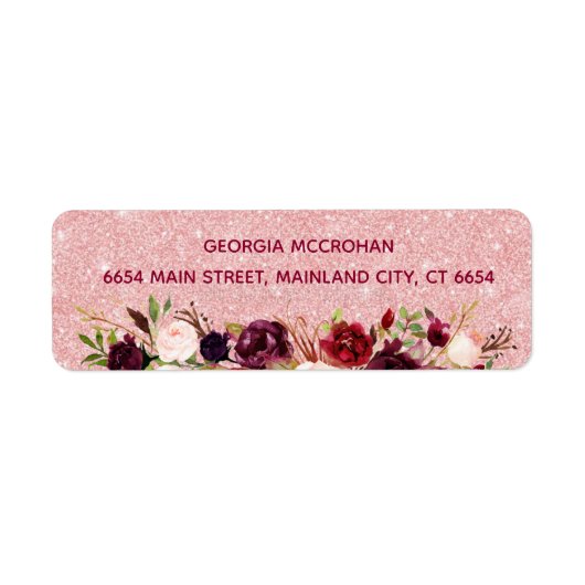 Burgundy Marsala Roos Glitter Return Label (Voorkant)