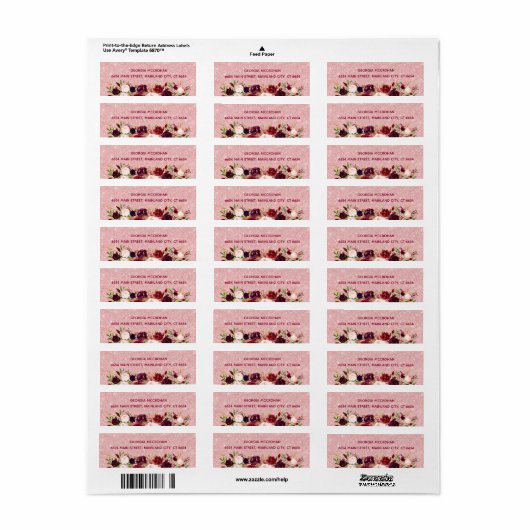 Burgundy Marsala Roos Glitter Return Label (Full Sheet)