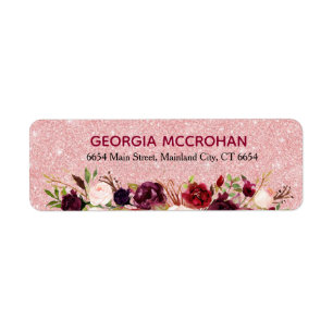 Burgundy Marsala Roze Glitter Retouradreslabel Etiket