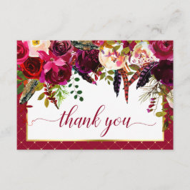 Burgundy Marsala Rustic Floral Chic Hartelijk dank Bedankkaart