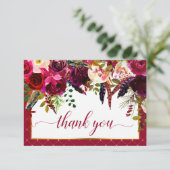 Burgundy Marsala Rustic Floral Chic Hartelijk dank Bedankkaart (Staand voorkant)