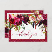 Burgundy Marsala Rustic Floral Chic Hartelijk dank Bedankkaart (Voorkant / Achterkant)