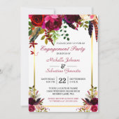 Burgundy Marsala Rustic Floral Engagement Party Kaart (Voorkant)
