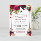 Burgundy Marsala Rustic Floral Engagement Party Kaart (Staand voorkant)