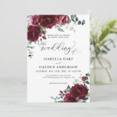 Burgundy Marsala Rustic Floral Greenery Wedding Kaart (Staand voorkant)
