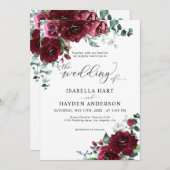 Burgundy Marsala Rustic Floral Greenery Wedding Kaart (Voorkant / Achterkant)