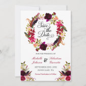 Burgundy Marsala Rustic Floral Save the Date (Voorkant)