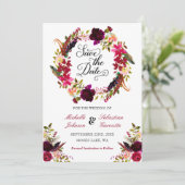 Burgundy Marsala Rustic Floral Save the Date (Staand voorkant)