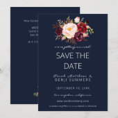 Burgundy Marsala Save the Date Change Navy Kaart (Voorkant / Achterkant)