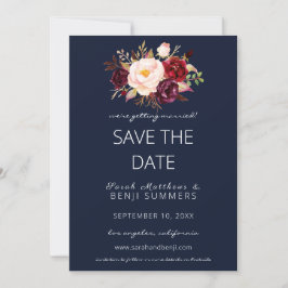 Burgundy Marsala Save the Date Change Navy Kaart