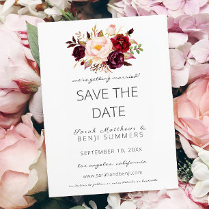 Burgundy Marsala Save the Date of Change White Kaart