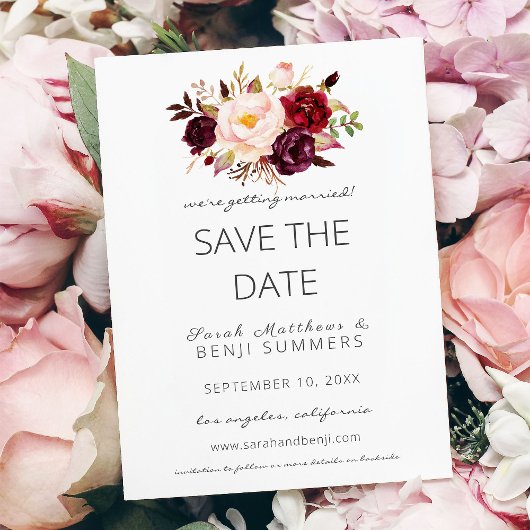 Burgundy Marsala Save the Date of Change White Kaart