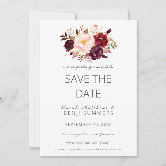 Burgundy Marsala Save the Date of Change White Kaart (Voorkant)