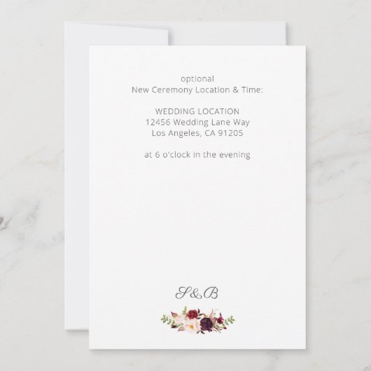 Burgundy Marsala Save the Date of Change White Kaart (Achterkant)