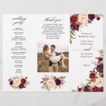 Burgundy Marsala Tri-Fold Wedding Program Foto
