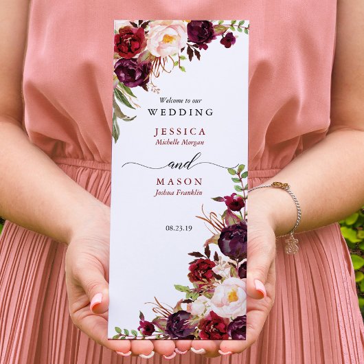 Burgundy Marsala Tri-Fold Wedding Programme Flyer