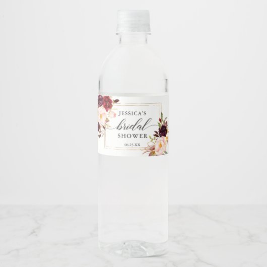 Burgundy Marsala Water Fles Label Waterfles Etiket (Voorkant)